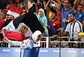 لاعبة التايكوندو هداية ملاك بعد فوزها على البلجيكية راهيلا اسيماني وفوزها بالبرونزية في أوليمبياد ريو دى جانيرو 2016.