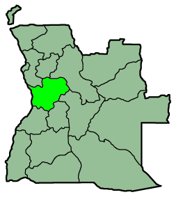 Harta provinciei Cuanza Sul în cadrul Angolei