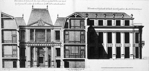 Фасад і розріз міського палацу (готелю) Ламбер в Парижі