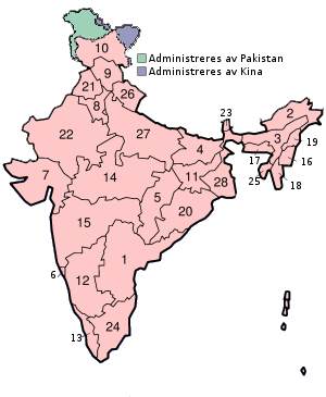 Nummerert kart over Indias delstater
