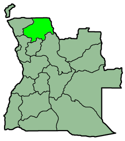 Harta provinciei Uíge în cadrul Angolei