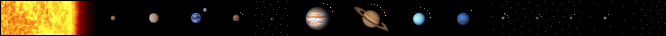 Дијаграм главних објеката у Сунчевом систему (димензије су отприлике сразмерне, али удаљености нису)