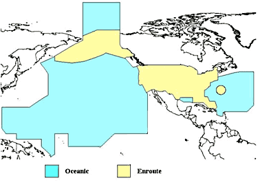 Map of approximately the Northern Hemisphere from Japan & New Guinea (left edge) to the middle of North Atlantic Ocean. The map shows yellow over the continental U.S. and Bahamas, Alaska (and much of the Bering Sea), and a yellow circle around Bermuda. Most of the Northern Pacific is colored blue along with a small section in the middle of the Gulf of Mexico, and the western half of the North Atlantic from roughly the latitude of Maine to the northern edge of the Leeward Islands (or Puerto Rico).