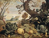 Landscape with vegetables in the foreground, uncertain date.