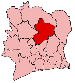 Harta districtului Vallée du Bandama în cadrul statului Coasta de Fildeș
