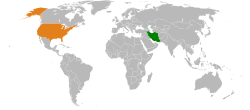 Map indicating locations of Iran and United States