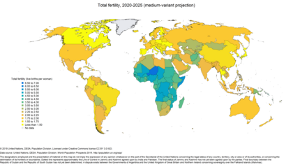 Карта країн за коефіцієнтом народжуваності (2020—2025), відповідно до даних Фонду ООН у галузі народонаселення