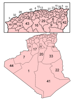 Harta provinciilor din Algeria în ordine alfabetică.