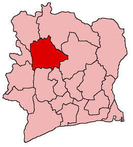 Harta districtului Worodougou în cadrul statului Coasta de Fildeș