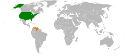 Map indicating locations of USA and Venezuela