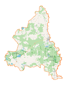 Mapa konturowa powiatu włodawskiego, blisko centrum po lewej na dole znajduje się punkt z opisem „Wytyczno”