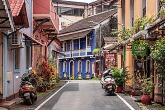 Une rue dans le quartier de Fontainhas à Panjim. Un des quartiers historiques de la ville, daté essentiellement des XIXe et XXe siècles.
