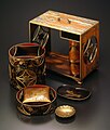 Picnic Box with Design of the Scene from The Tale of Genji in Maki-e Lacquer, Edo or Meiji period Japan, 19th century