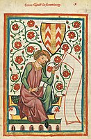 Codex Manesse illuminated with roses, illustrated between 1305 and 1340 in Zürich. It contains love songs in Middle High German