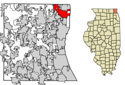Location of Zion in Lake County, Illinois.