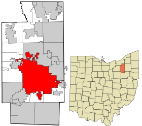 Summit County Ohio incorporated and unincorporated areas Akron highlighted.svg