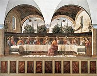 Last Supper by Domenico Ghirlandaio, 1480, depicting Judas separately