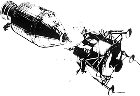 After a rest period, the commander (CDR) and lunar module pilot (LMP) move to the LM, power up its systems, and deploy the landing gear. The CSM and LM separate; the CMP visually inspects the LM, then the LM crew move a safe distance away and fire the descent engine for Descent orbit insertion, which takes it to a perilune of about 50,000 feet (15 km).