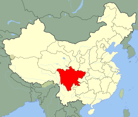 Provincia S'-čchuan je na mape zvýraznená