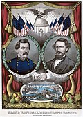 Image 10 Democratic presidential ticket, 1864 Lithograph: Currier and Ives; Restoration: Lise Broer A Democratic campaign poster from the United States presidential election of 1864, showing presidential candidate George B. McClellan (left) and his running-mate George H. Pendleton. They lost to the Republican candidate, incumbent Abraham Lincoln, who became the first American president in 32 years to be reelected. More selected pictures