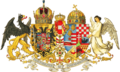 Великий герб Австро-Угорщини (1867 – 1918). Герб Далмації та герб Боснії та Герцеговини знаходяться на обох щитах, оскільки обидві частини монархії претендували на ці землі