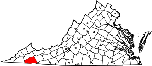 Map of Virginia highlighting Washington County