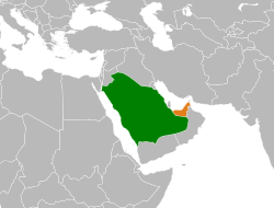 Map indicating locations of Saudi Arabia and United Arab Emirates