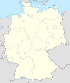 Mapa konturowa Niemiec, blisko centrum na prawo znajduje się punkt z opisem „Deutsche Nationalbibliothek”