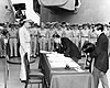 Japanese Foreign Minister Mamoru Shigemitsu signing the Instrument of Surrender
