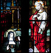 Stained glass at Tuam Cathedral, depicting Marguerite Marie Alacoque when she receives a revelation of the Sacred Heart