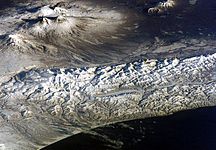 Satellite image of Klyuchevskaya Sopka in April 2010 by NASA.