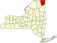クリントン郡の位置を示したニューヨーク州の地図