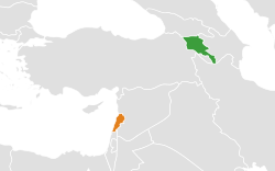 Map indicating locations of Armenia and Lebanon