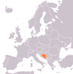 Map indicating locations of Holy See and Bosnia and Herzegovina