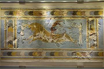 Фреска "Акробаты с быком" Кносс (1600 - 1450 гг. до н. э.)