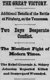 newspaper headlines with "The Great Victory", "Two Days Desperate Conflict", and more