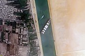 Satellite image of Ever Given blocking the Suez Canal on 24 March 2021