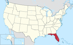 Yhdysvaltain kartta, jossa Florida korostettuna