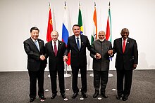 Putin with the BRICS leaders on 28 June 2019 in Osaka, Japan