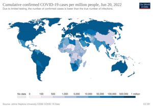 Ukupno potvrđenih slučajeva COVID-19 na milion ljudi, 26. mart 2020.