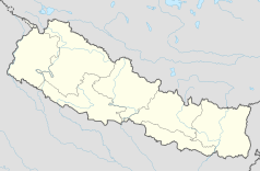 Mapa konturowa Nepalu, blisko prawej krawiędzi na dole znajduje się punkt z opisem „Haldibari”