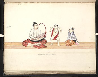 A 19th century Burmese watercolor depicting a saung musician