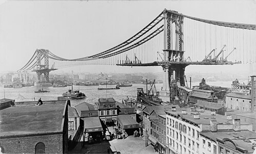 جسر مانهاتن أثناء إنشائه سنة 1909م