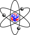 Stylised atom with three Bohr model orbits and stylised nucleus.png