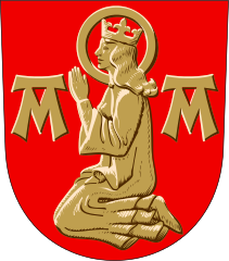 A kneeling Virgin Mary pictured in the former coat of arms of Maaria