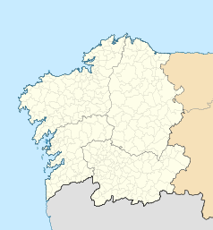 Mapa konturowa Galicji, blisko centrum na lewo u góry znajduje się punkt z opisem „Abegondo”