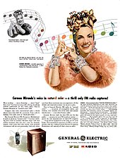 1945 magazine ad for an FM radio with pictures of Miranda