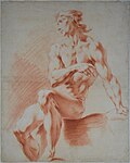 Italian sanguine drawing of a male nude, 18th century