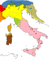 Dialetti in Italia nel 1939 secondo Merlo e Tagliavini.