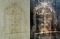 The Shroud of Turin: modern photo of the face, positive (left), and digitally processed image (right)